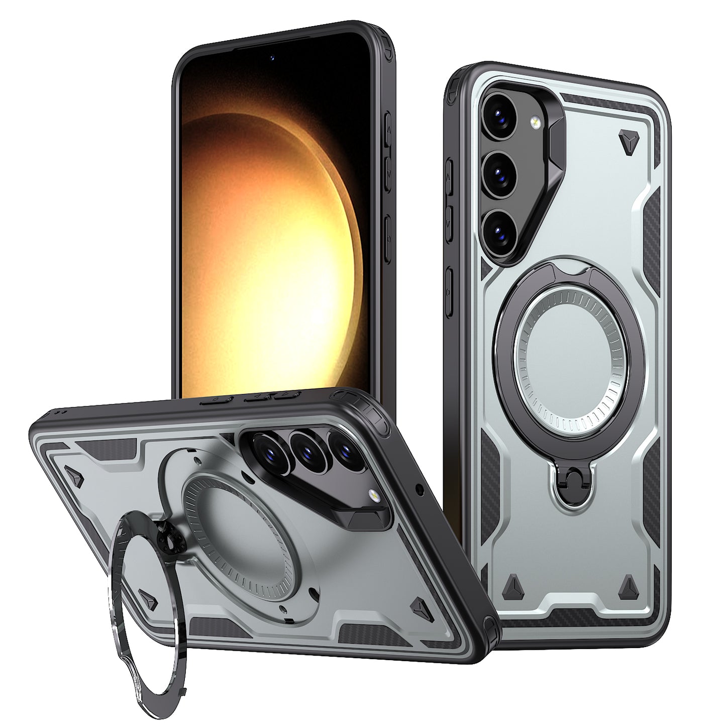 New PC Hybrid TPU Armor MagSafe Ring Holder Phone Case for Samsung