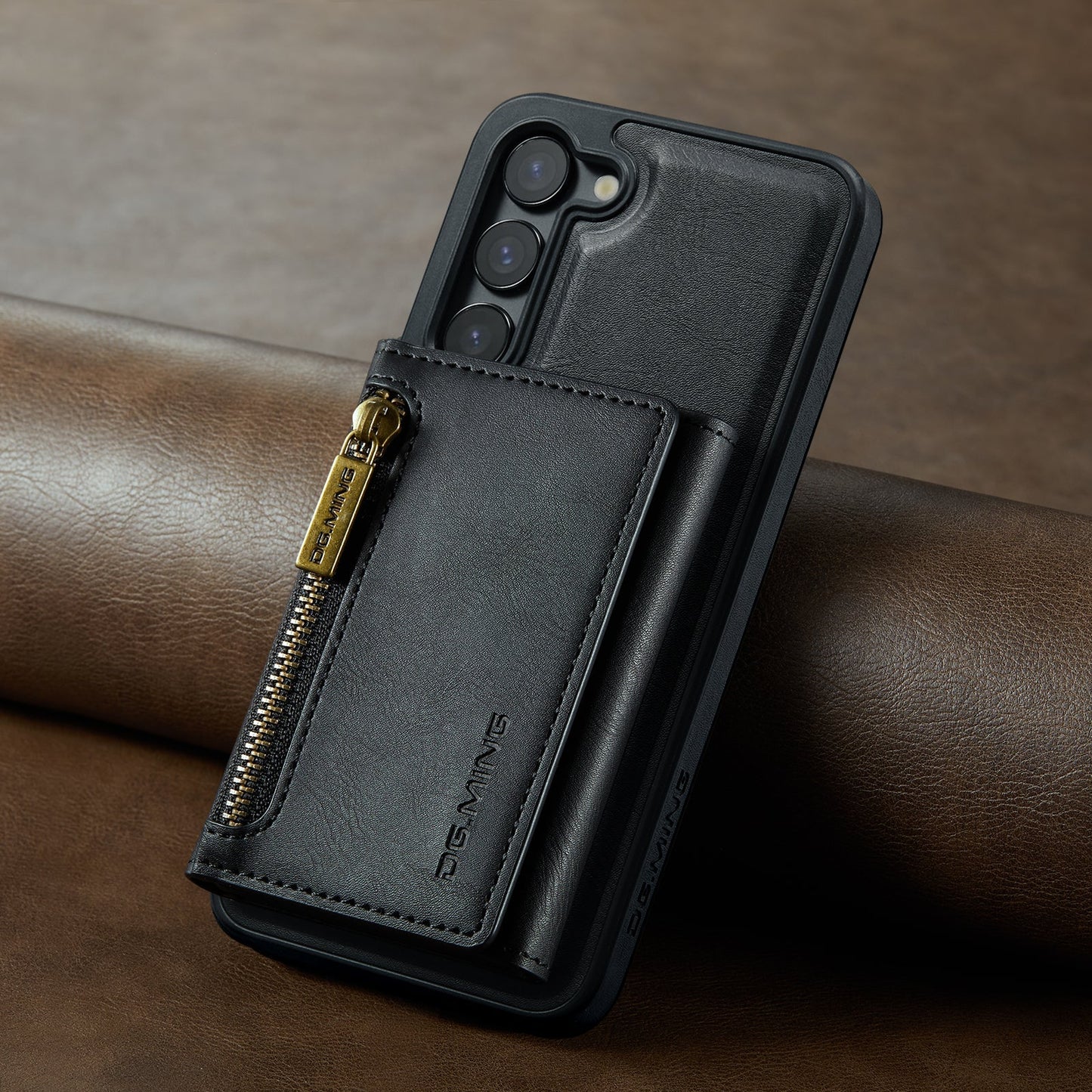 New 2-IN-1 RFID Blocking Zipper Wallet Supports Wireless Charging Leather Phone Case for Samsung