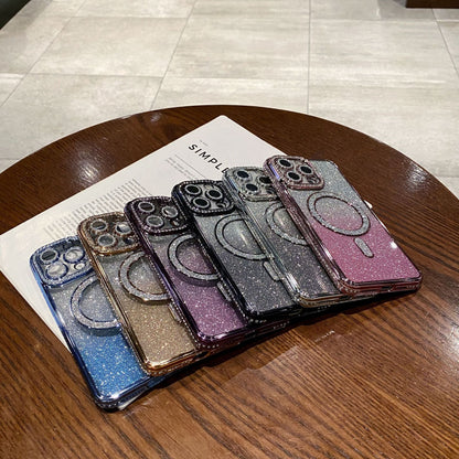 New Bling Bling Bling Glitter Lens Protector Magsafe Phone Case for iPhone