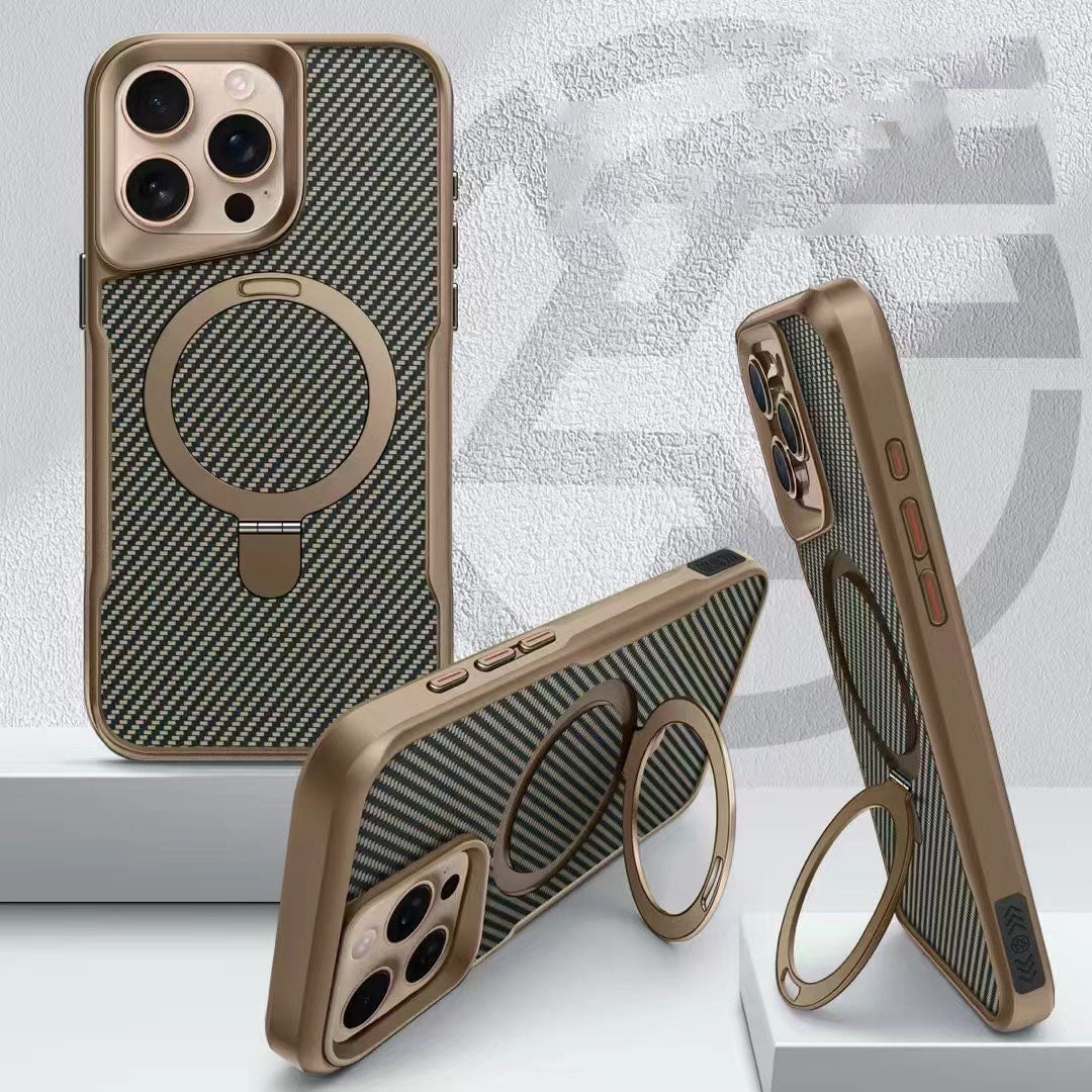 Luxury Magsafe Magnetic Built-in Stand Carbon Fiber Patterned Phone Case for iPhone
